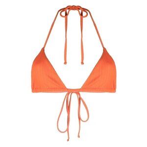 Frankies Bikinis Logo-Print Bikini Top Orange Size: M - NWT